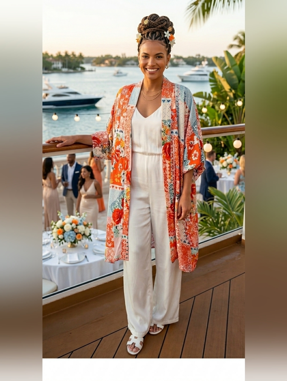 Wedding Guest Resort Cruise Boho Large Silky Kimono Tunic Cover-Up Top New
